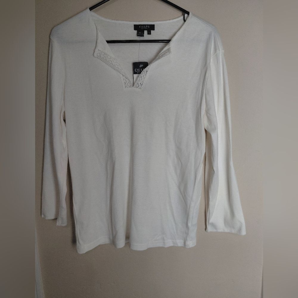 CHAPS Off White (Pearl) Long Sleeve Top Cotton Large NWT